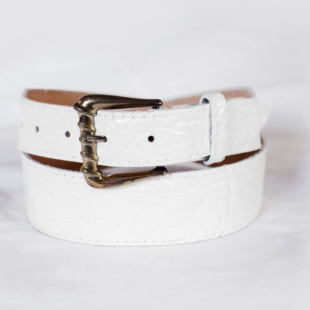 White croc embossed leather belt, vintage wide belt